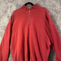 Tommy Bahama Sweater Mens 2XL XXL Red Pullover Ribbed 1/4 Zip Baggy Loos... - $13.89