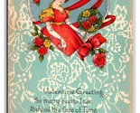 Valentines Day Greeting Woman in Heart Frame Flowers Poem UNP DB Postcar... - $6.20