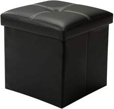 Faux Leather Ottoman Furniture Footrest Seat Bench Stool Storage Folding Black - £26.73 GBP