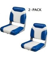 Boat Seats 2 Blue &amp; Gray Folding Low Back Uv Vinyl Seat Fishing Bass Pon... - €111,69 EUR