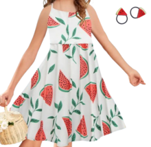 NEW Girls Summer Watermelon Sun Dress Size 4 5 6 7 Hair Accessories NEW - £12.64 GBP
