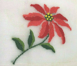 Vtg 1940s Handkerchief Pointsettia Embroidered Christmas Floral Red Flow... - $18.55