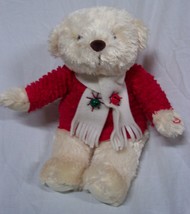 Hallmark Music Teddy Bear W/ Red Coat &amp; Scarf W/ Bells 11&quot; Plush Stuffed Animal - £15.82 GBP