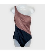 NWT TRIMSHAPER black/brown colorblock one shoulder one piece swimsuit si... - $47.41