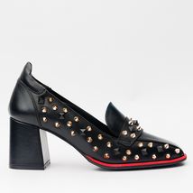 The Infanta Black Spike Leather Block Heel Pump Women Shoe image 4