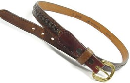 sz 32 Leegin Women Brown Leather Belt Stitched Braided Top - £15.76 GBP