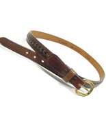 sz 32 Leegin Women Brown Leather Belt Stitched Braided Top - £15.56 GBP