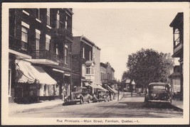 Farnham, Quebec Canada B&amp;W Postcard 1941 - Main St., Autos, Businesses - £9.82 GBP