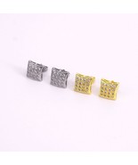 Iced Hip Hop Square push Back Stud men&#39; Earrings 18k Layered real gold f... - $192.52 MXN