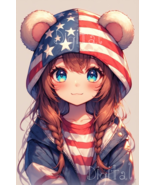 PATRIOTIC AMERICAN Flag Anime Girl Bear Hood Eared INSTANT DOWNLOAD Grap... - $27.62 MXN