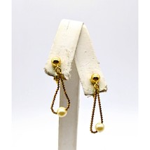 Vintage Crown Trifari Pearl Drop Earrings, Chic Gold Tone Dainty Chain Clip On - £19.70 GBP