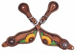 Western Saddle Horse Sunflower and Buckstitch Ladies Spur Straps for your Spurs - £20.95 GBP