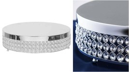 13.5" wide Silver Metal Cake Stand with Crystal Beads Wedding Birthday Events - $121.99