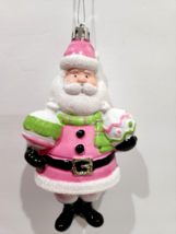 Christmas Shabby Chic Victorian Rose Pink Santa Claus Plastic Ornament 5.5&quot; - £13.39 GBP