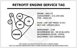 1995 LT5 5.7L Corvette Retrofit Engine Service Tag Belt Routing Diagram Decal - $14.95