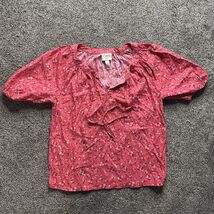 St. John’s Bay Women’s Blouse Pink Floral XS Short Sleeve Tie Neck Pullover - €9,42 EUR