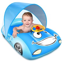 Baby Pool Float With Upf50+ Adjustable Canopy,Car Shaped Baby Swimming Float,Inf - £43.49 GBP