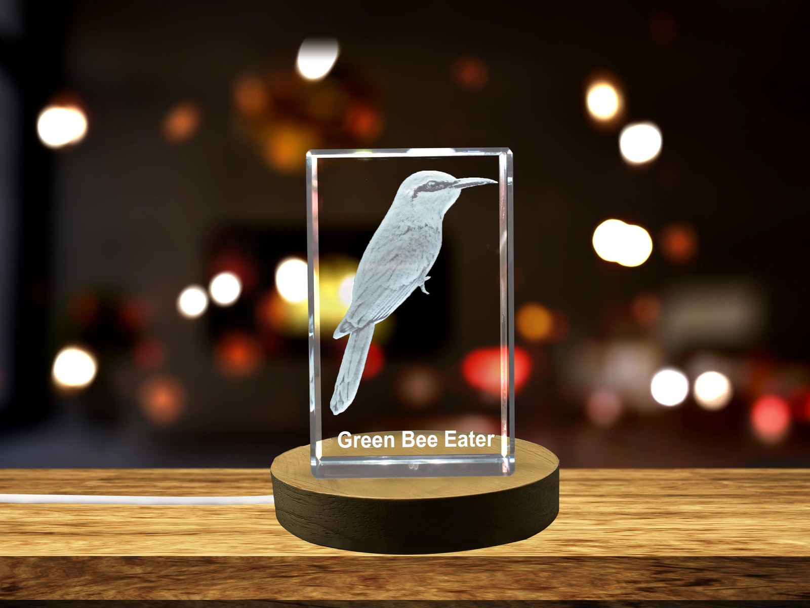 LED Base included | Green Bee Eater 3D Engraved Crystal 3D Engraved Crystal