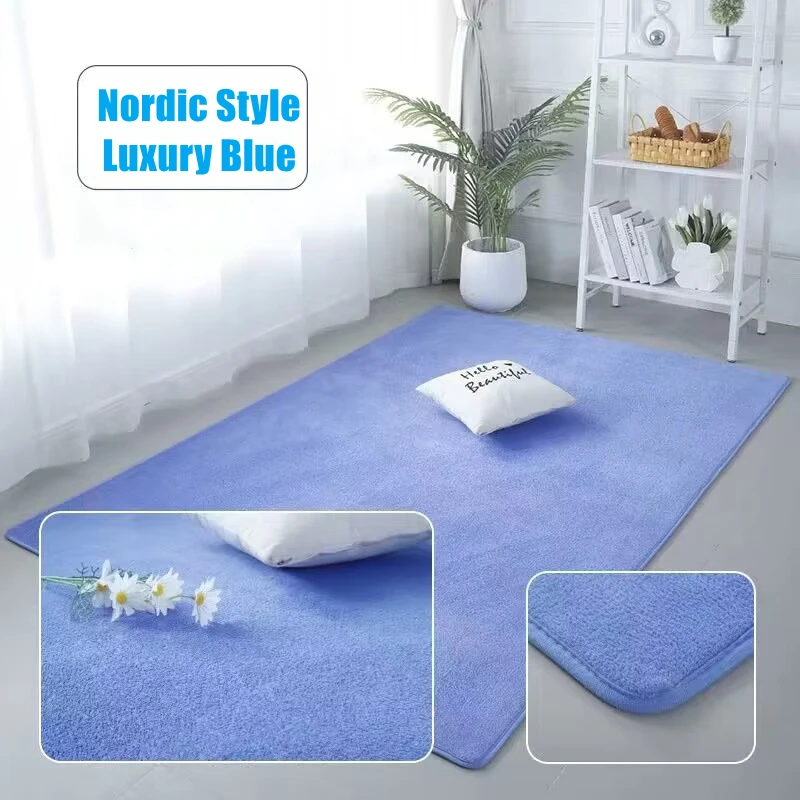 Nordic Luxury Blue Carpet Living Room Low Pile Rug Children Bed Room Fluffy - £12.44 GBP+