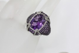 925 Sterling Silver Cushion Cut Amethyst Pave Cocktail Filigree Ring Size 8 - £73.25 GBP