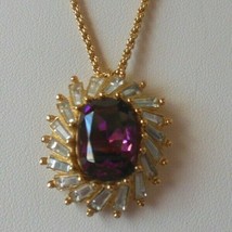 Christian Dior Pendant Necklace Amethyst Purple &amp; Baguette Rhinestones - £277.83 GBP