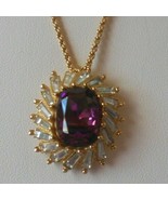 Christian Dior Pendant Necklace Amethyst Purple &amp; Baguette Rhinestones - £275.97 GBP