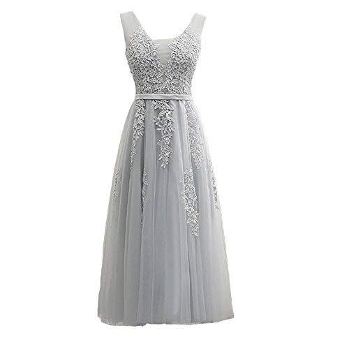 Kivary Custom Made Short Tea Length V Neck Corset Formal Prom Evening Dress Silv