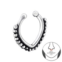 Clip On Nose Ring Patterned 925 Sterling Silver - £9.73 GBP