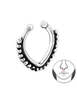 Clip On Nose Ring Patterned 925 Sterling Silver - £9.59 GBP