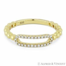0.13 ct Round Cut Diamond Open Oblong Pave 14k Yellow Gold Band Right-Hand Ring - £490.13 GBP