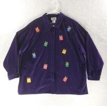 Quacker Factory Purple Velvet Plus Sz 2X Christmas Present Holiday Shirt... - £25.10 GBP