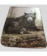 VTG Orion Bear &amp; Cubs Blanket Wildlife Art James Hautman Furry Throw 77x... - £25.95 GBP