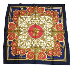 Hermes Scarf LES TUILERIES Silk 90 cm navy black park Carre 35&quot; - £327.69 GBP