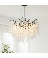 Black 8-Light Branch Crystal Chandelier, Adjustable 24-inch Pendant Light - $219.99