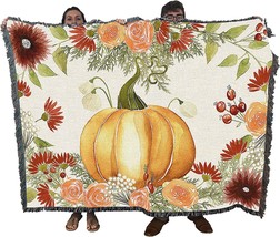 Watercolor Pumpkin Blanket by Grace Popp - Thanksgiving Fall Gift, 72x54 - £62.11 GBP