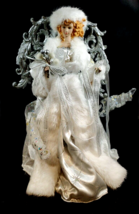 Vintage 1990s Unique 16&quot; Elegant Angel Tree Topper in White with Silver Wings - £27.24 GBP