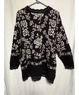 Trimmings Sweater Black W/White Roses And Silver Flecks Made In USA Wome... - $528.74 MXN