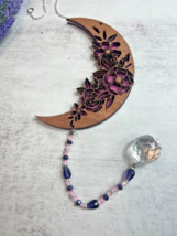 Floral Moon Suncatcher, Rosey Pink and Wooden with coordinating sparkling beads - $35.14