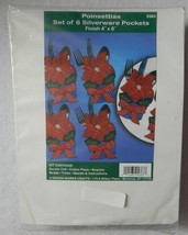 NEW Design Works Crafts Poinsettias Set of 6 Silverware Pockets 4&quot; x 6&quot; 5383 NIP - £15.17 GBP