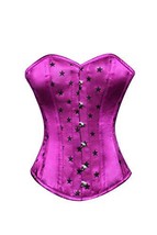 Purple Satin Black Stars Plus Size Waist Shaper Bustier Overbust Corset Costume - £69.77 GBP