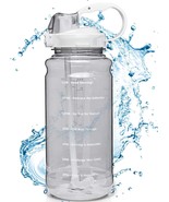 Motivational Half Gallon Water Bottle with Straw Time Marker Leakproof F... - £31.78 GBP