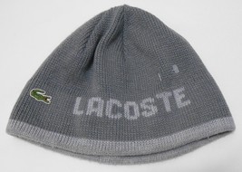LACOSTE Gray Wool Acrylic BEANIE Ski HAT Spell Out Unisex One Size - £31.75 GBP