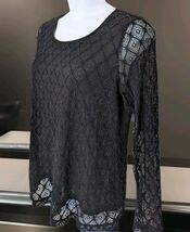 Chico's Women Top Blouse Shirt Size 3 Black Lined Lace Scoop Neck Long S... - $16.82