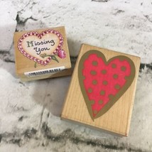 Rubber Stamps Miss You Polka Dot Heart Romance Valentines Lot Of 2  - $9.89