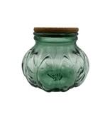Green Glass Melon Apothecary Jar with Cork lid Pumpkin Vintage - £29.64 GBP