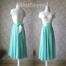 MINT GREEN Summer Chiffon Skirt Women Custom Plus Size Chiffon Midi Skirt image 2