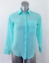 Garage Women&#39;s XS Green Long Sleeve Sheer Button Up Casual   Shirt Blouse - $11.87