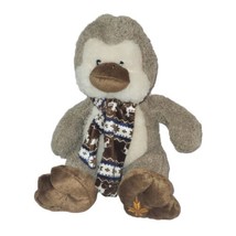 Kellytoy Brown &amp; White Penguin Plush Sitting Winter Scarf Stuffed Animal 10&quot; - £8.34 GBP
