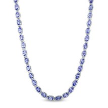 16 Ct Oval Cut Blue Tanzanite 18 Inch Tennis Necklace 14k White Gold Finish - £279.76 GBP