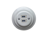 Porcelain Double USB Charging Socket 5V-3.2A 10mm Gauge White Diameter 3.9&quot; - £32.76 GBP